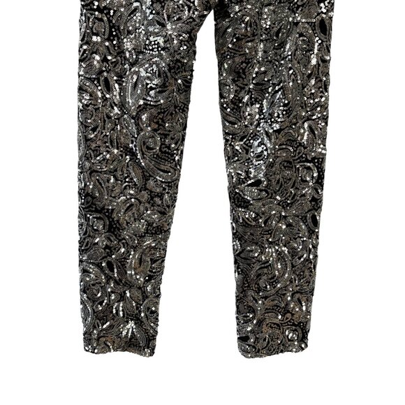 Porridge Black Silver Sequin Paisley Pattern Elastic Waist Skinny Pants XS - Picture 7 of 9